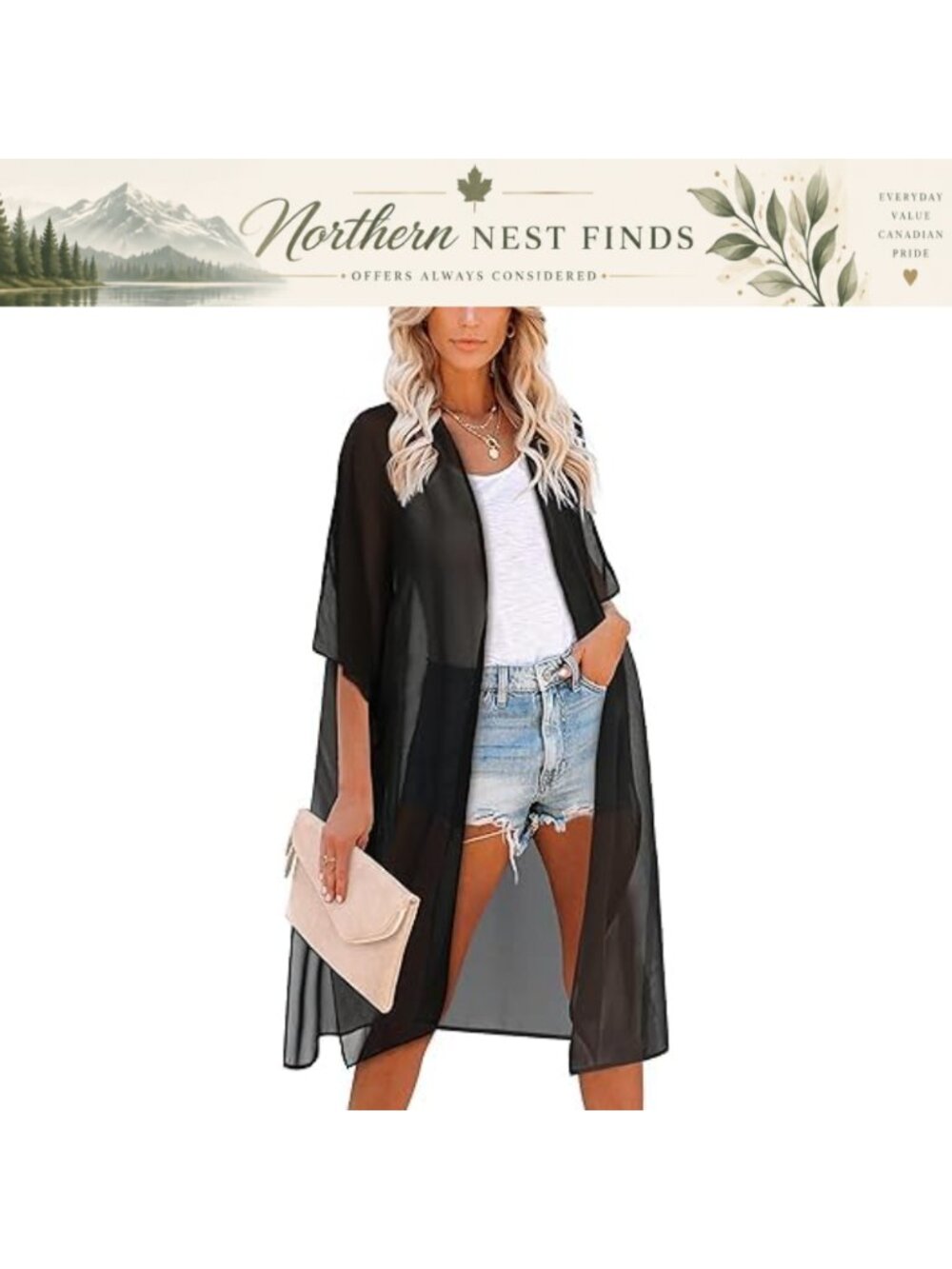 Chiffon Kimono Beach Coverup Long Flowy Swim Cover-Up Cardigan
